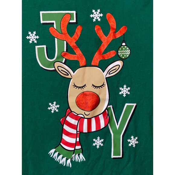 Holiday Time Christmas Raglan Shirt Reindeer Joy Graphic Red & Green Size 10/12 - Picture 2 of 7
